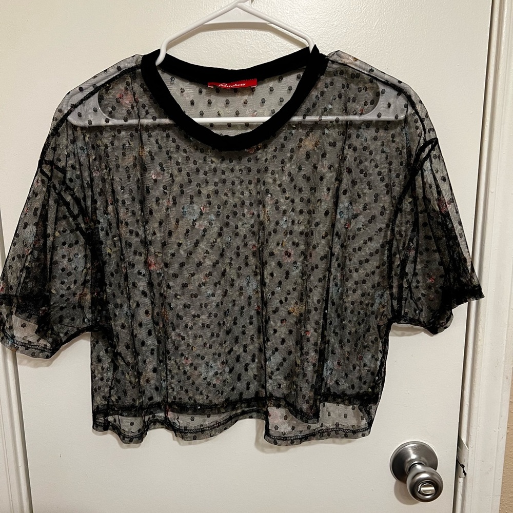 Rainbow Sheer Black Polka Dot Blouse
